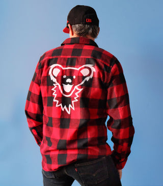 Grateful Dead Dancing Bear Red/Black Face Men's Flannel | Little Hippie