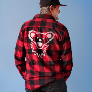 Grateful Dead Dancing Bear Red/Black Face Men's Flannel | Little Hippie