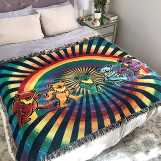 Grateful Dead Rainbow Bears Woven Cotton Blanket | Little Hippie