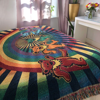 Grateful Dead Rainbow Bears Woven Cotton Blanket | Little Hippie