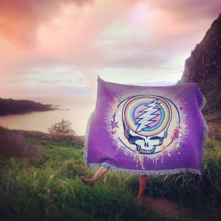 Grateful Dead Violet Rainbow Splatter Stealie Woven Cotton Blanket | Little Hippie