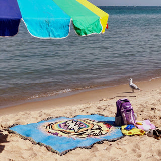 Grateful Dead Blue Rainbow Splatter Steal Your Face Woven Cotton Blanket