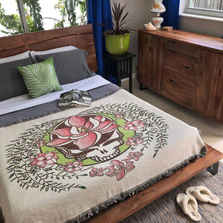 Grateful Dead White Sugar Magnolia Stealie Woven Cotton Blanket | Little Hippie