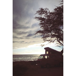 Van Camping on a Hawaii Beach Poster Print 12" x 18" | Little Hippie