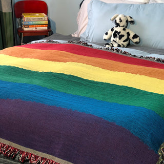 Rainbow Stripes Woven Cotton Blanket | Little Hippie
