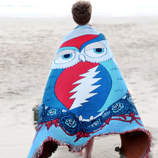 Blue Grateful Dead Owl Woven Cotton Blanket Little Hippie