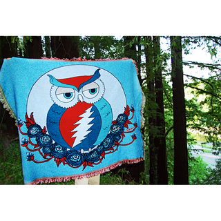 Blue Grateful Dead Owl Woven Cotton Blanket Little Hippie