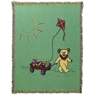 Grateful Dead Terrapin & Bear Red Wagon Woven Cotton Blanket | Little Hippie