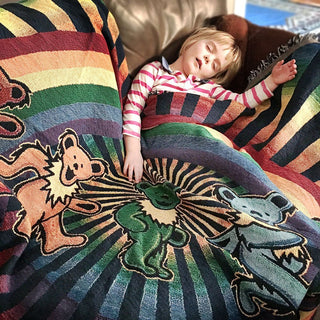 Grateful Dead Rainbow Bears Woven Cotton Blanket | Little Hippie