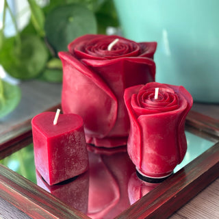 Petite Red Beeswax Rose Candle