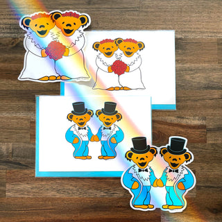 Grateful Dead Wedding Bears Two Brides Greeting Card