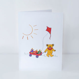 Grateful Dead Terrapin & Bear Red Wagon Greeting Card | Little Hippie