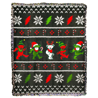 Grateful Dead Jingle Bears Ugly Christmas Sweater Woven Cotton Blanket | Little Hippie