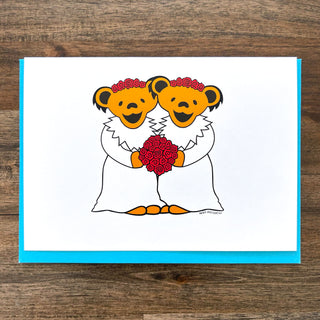 Grateful Dead Wedding Bears Two Brides Greeting Card