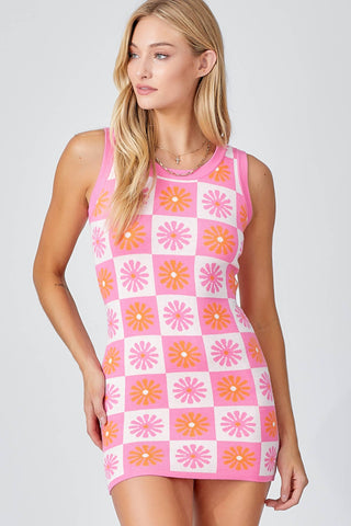 Pink Flowers Knit Mini Dress