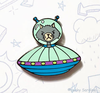 Alien Cat, UFO Spaceship Enamel Pin
