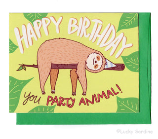 Party Animal Sloth Birthday Greeting Card
