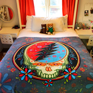 Grateful Dead Calaveras Stealie Coral Fleece Blanket | Little Hippie