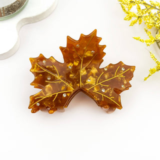 Rhinestone Inlaid Maple Leaf Hair Clip