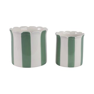 Green/White Ceramic Striped Planters