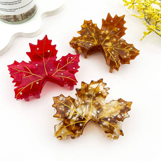 Rhinestone Inlaid Maple Leaf Hair Clip