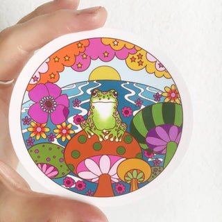 Happy Frog on Mushroom Sticker