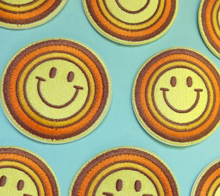 Retro Smiley Face Embroidered Iron-On Patch