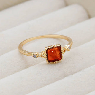 Vintage Gold Square Amber Copper Ring