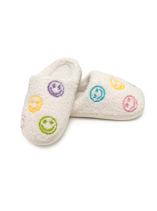 White Smiley Face Kids Slippers