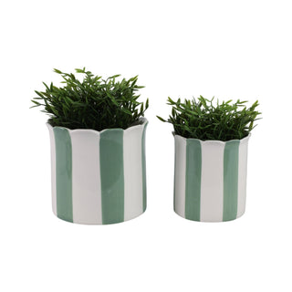 Green/White Ceramic Striped Planters