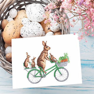 Rabbit Family Riding Bike Greeting Card