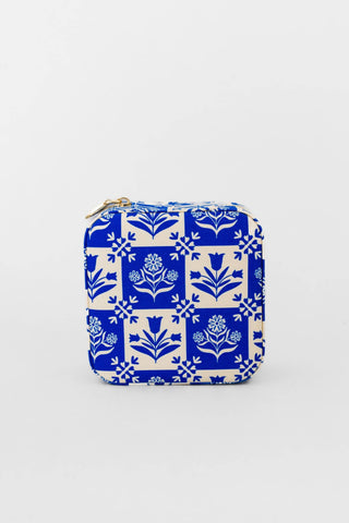 Blue Plaid Floral Travel Jewelry Organizer