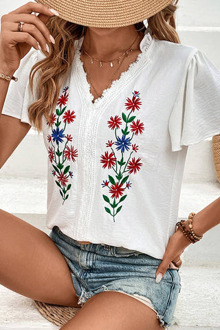 Floral Embroidered Blouse - Only one left Size XL