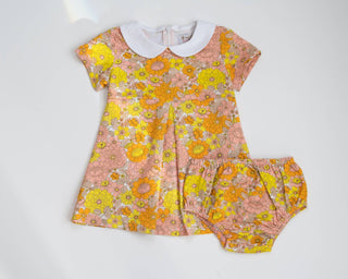 Retro Marigold Floral Peter Pan Collar Toddler Dress