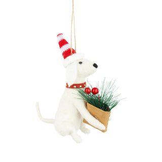 Felt Dog with Santa Hat and Festive Basket Christmas Ornament