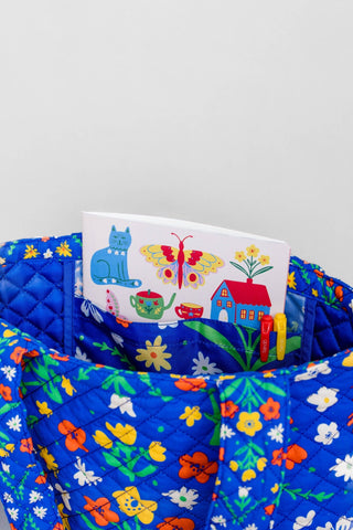 Blue Scandinavian Floral Quilted Tote Bag