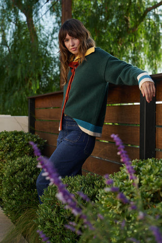 Colorblock Collared Button-Down Knit Cardigan