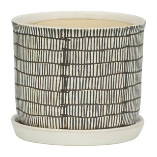 Ivory Ceramic Line Planters with Saucer