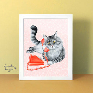 Cat On The Phone Greeting Card