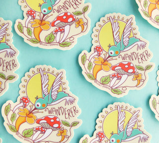 Hummingbird Flower & Mushroom Sticker