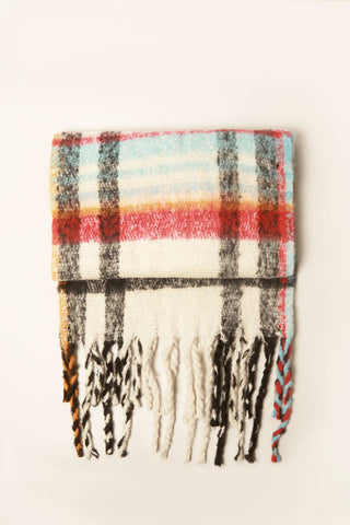 Women's Multi Stripe Cozy Scarf w Fringe