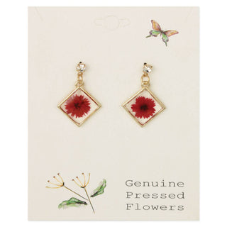 Splash of Red Dried Flower Gold Post Earrings