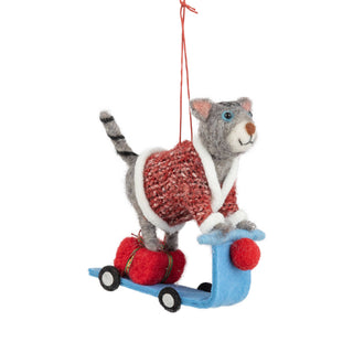 Felt Cat on a Scooter Christmas Ornament
