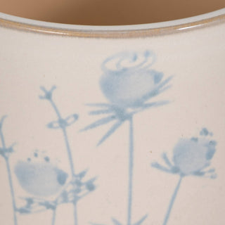 Beige Ceramic Blue Flower Planter