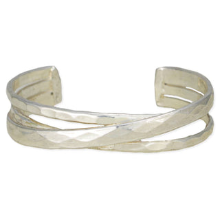Silver Crossed Lines Hammered Cuff Bracelet