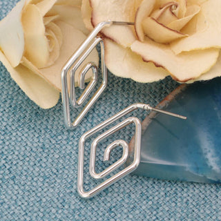 Diamond Spiral Silver Hoop Earrings