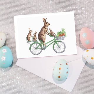 Rabbit Family Riding Bike Greeting Card