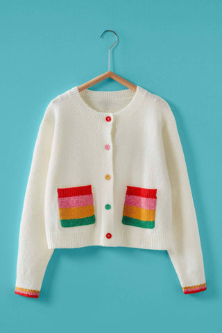 Rainbow Pocket Colorblock Knit Cardigan