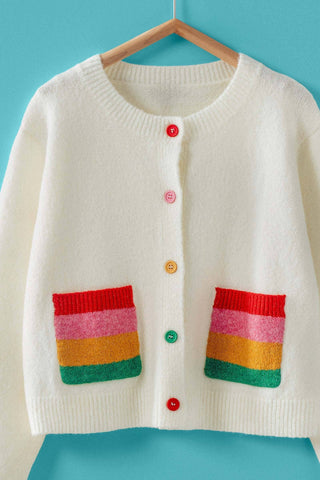 Rainbow Pocket Colorblock Knit Cardigan