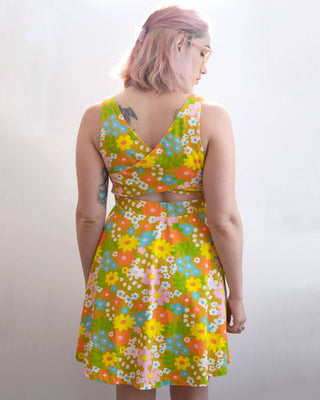 Sixties Retro Floral Women's Jersey Summer Dress